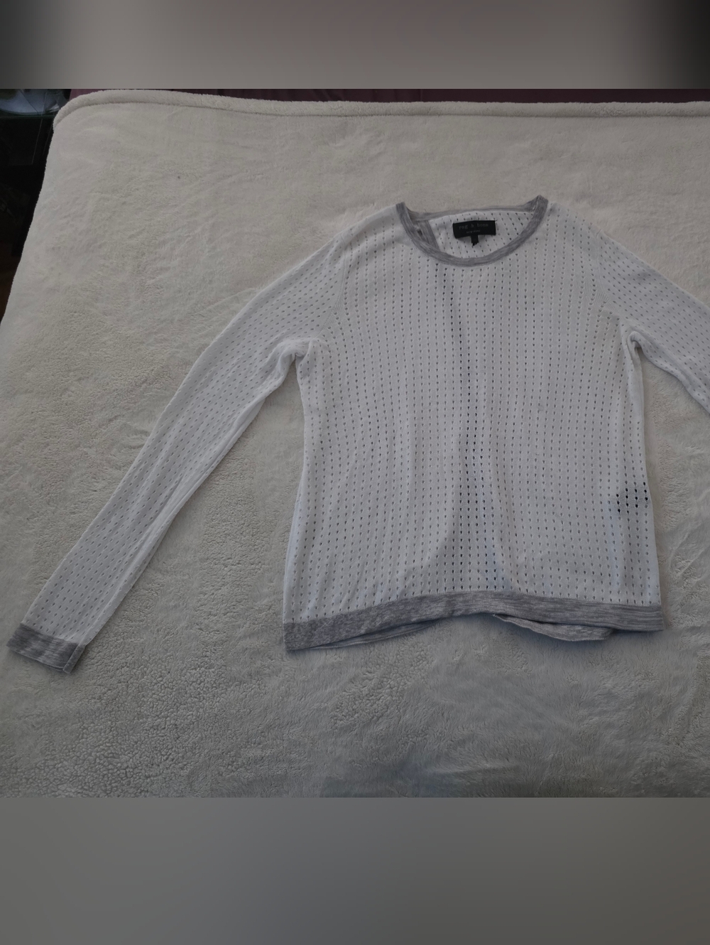 Rag & Bone White Perforated Knit Long Sleeve Top – Size S
